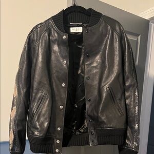 Saint Laurent Black Leather Bomber Jacket